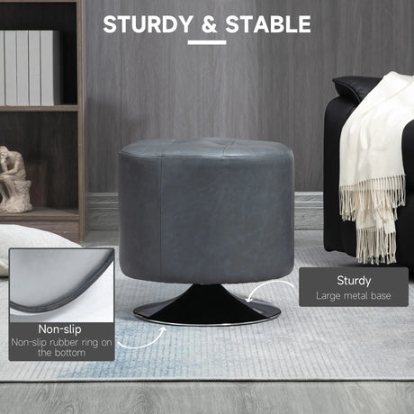 HOMCOM 360 Swivel Foot Stool Round PU Ottoman with Thick Sponge Padding and Solid Steel Base, Grey
