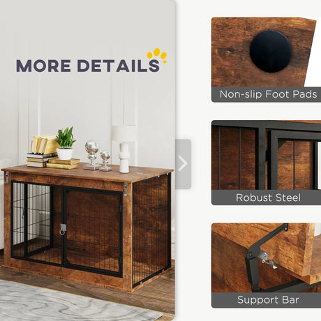 PawHut Dog Crate Furniture with Openable Top, Two Doors, for Large Dogs, Rustic Brown