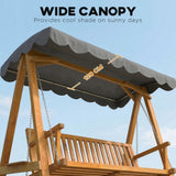 Outsunny 3 Seater Garden Swing Seat with Canopy, Wooden Swing Chair, Outdoor Hammock Bench for Balcony Patio Porch, Dark Grey