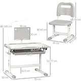 HOMCOM Kids Study Desk and Chair Set w/ Adjustable Height, Storage, Drawer, Grey