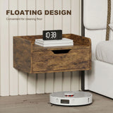 HOMCOM Floating Nightstands Set of 2, Wall Mounted Bedside Table with Drawer for Bedroom, Rustic Brown