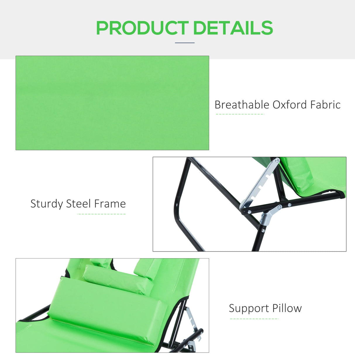 Outsunny Folding Sun Lounger with Face Hole, 4-Position Adjustable Backrest Garden Recliner Chair Sunbed, Outdoor Lounge Chair with 600 D Oxford Cloth Seat, Pillow for Beach, Green