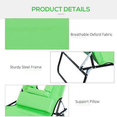 Outsunny Folding Sun Lounger with Face Hole, 4-Position Adjustable Backrest Garden Recliner Chair Sunbed, Outdoor Lounge Chair with 600 D Oxford Cloth Seat, Pillow for Beach, Green