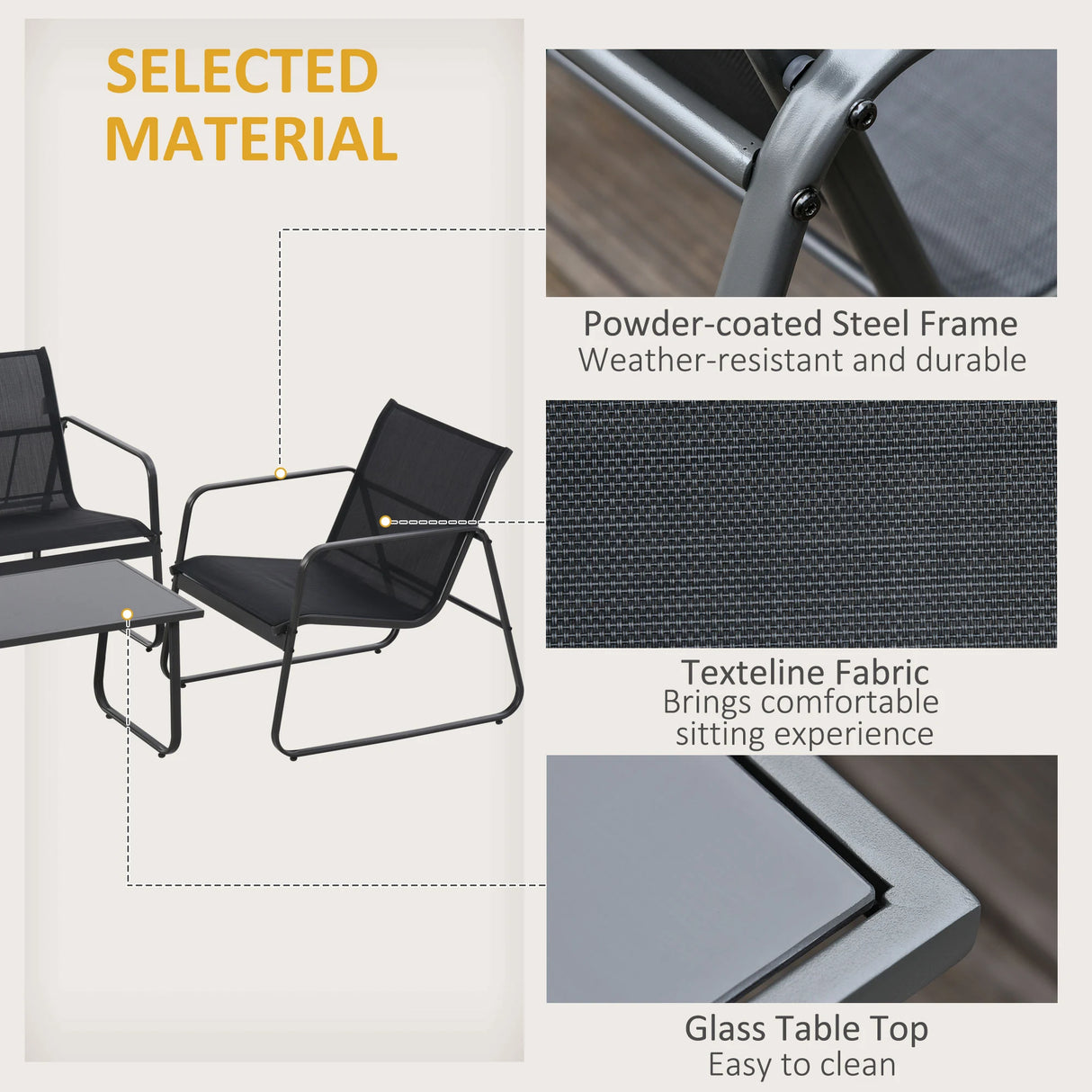 Outsunny Four-Piece Minimalistic Garden Sofa Set - Black