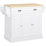 HOMCOM Kitchen Island with Storage Rolling Kitchen Serving Cart with Rubber Wood Top Towel Rack Storage Drawer Cabinet White