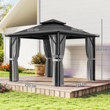Outsunny 3 x 3(m) Hardtop Gazebo Canopy with UPF30+ Double Polycarbonate Roof, Aluminium Frame Garden Gazebo Permanent Pavilion with Mosquito Netting and Curtains for Patio, Deck, Grey
