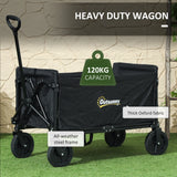 Outsunny 120L Festival Trolley on Wheels, Folding & Compact Camping Trolley Cart with Adjustable Handle for Garden, Beach, Fishing, Black