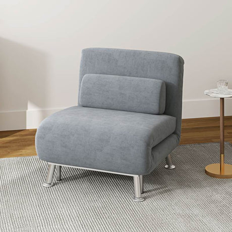 HOMCOM Single Velvet-Feel Sleeper Chair - Grey