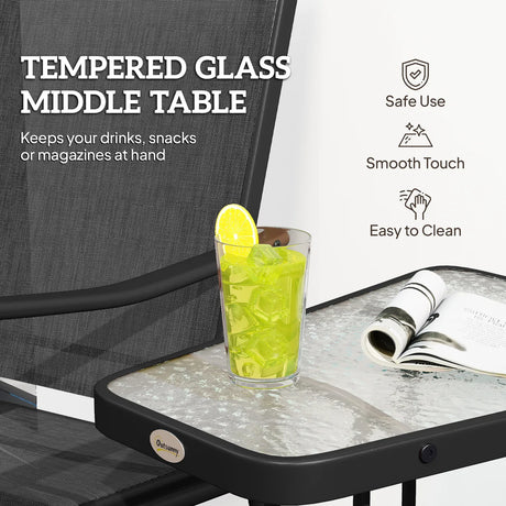 Outsunny Gliding Jack and Jill Seat, with Glass-Top Table - Black