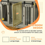 PawHut Dog Crate Furniture for Large Dogs, Double Dog Cage for Small Dogs, with Divider - Grey