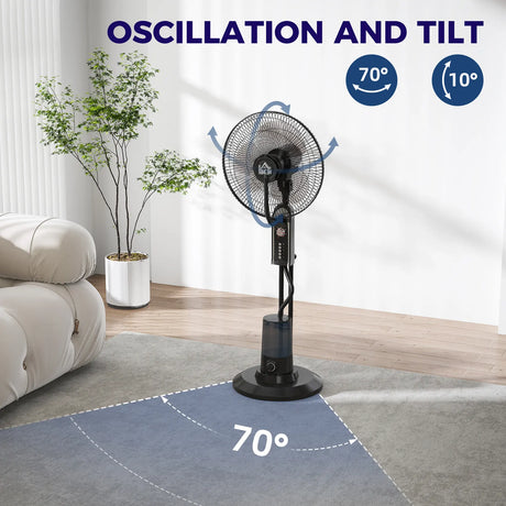 HOMCOM Pedestal Fan with Water Mist Spray, Spray Misting Fan with 70 Oscillation, Tilt Head, 3 Speeds, 3 Modes, Adjustable Mist, 3.2L Water Tank, for Home, 120 cm