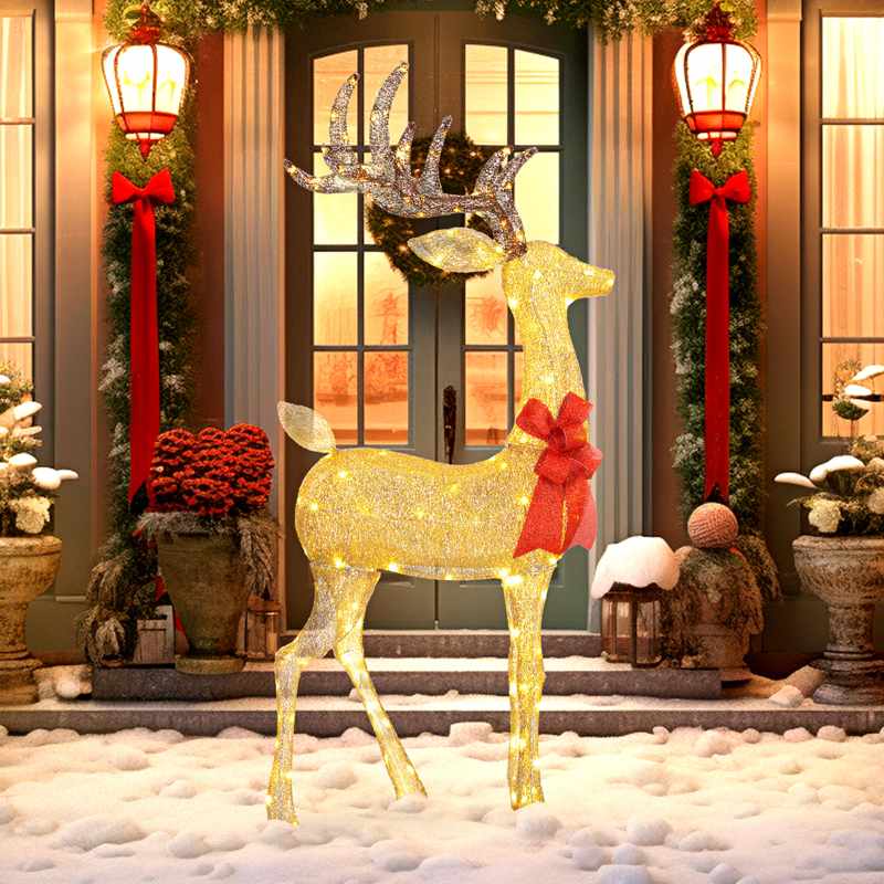 Outsunny Lighted Reindeer Christmas Decoration, Light Up Christmas Deer with 137 LED Lights for Indoor, Outdoor, Garden, Lawn, Gold Tone