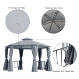 Outsunny 3 x 3(m) Hexagon Gazebo Patio Canopy Party Tent Outdoor Garden Shelter w/ 2 Tier Roof & Side Panel - Grey