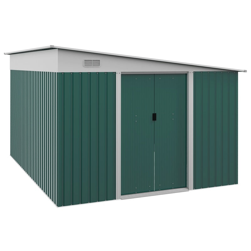 Outsunny Garden Metal Storage Shed Outdoor Metal Tool House with Double Sliding Doors and 2 Air Vents, 11.3x9.2ft, Green