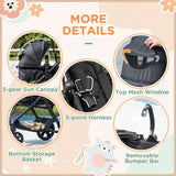 HOMCOM Foldable Baby Stoller, with Reclining Backrest, Adjustable Canopy, for Ages 0-36 Months - Black