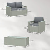 Outsunny Four-Piece Rattan Sofa Set, with Wood-Top Table