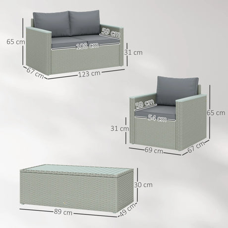 Outsunny Four-Piece Rattan Sofa Set, with Wood-Top Table
