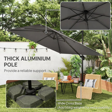 Outsunny 3 x 3 m Cantilever Parasol, Square Patio Umbrella with Crank Handle, Cross Base, Tilt, 360 Rotation, Dark Grey