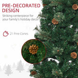 HOMCOM 5.5FT Tall Pencil Slim Artificial Christmas Tree with Realistic Branches, Tip Count and Pine Cones, Pine Needles Tree, Xmas Decoration, Green