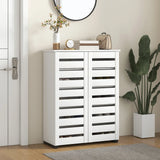 HOMCOM Narrow Shoe Cabinet for Entryway, 5-Tier Slim Shoe Storage Cabinet with 2 Slatted Doors and Adjustable Shelves
