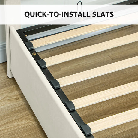 HOMCOM Double Ottoman Bed Frame, with Front Drawer - Cream