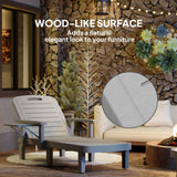 Outsunny Set of 2 Resin Reclining Sun Loungers for Garden, 5 Positions Adjustable Outdoor Chaise Lounge Chairs with Wood Texture Surface, Armrests, Foldable Side Table for Garden, Beach, Light Grey