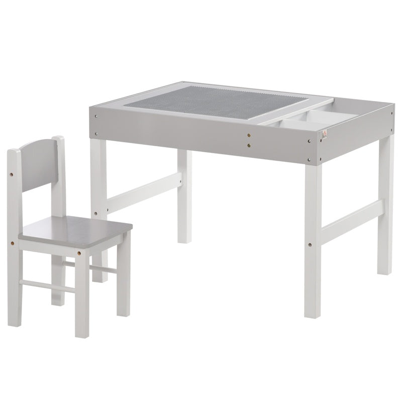 HOMCOM Kids Table and Chair Set, with Storage Space - Grey