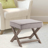 HOMCOM Vintage Footstool Padded Seat X Leg Chair Velvet Cover Shabby Chic Footrest Solid Rubber Wood Frame 49.5 x 45 x 41 cm Grey