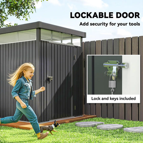 Outsunny 5.3 x 8.5ft Galvanised Steel Garden Shed, Metal Shed with Roof Windows, Leakage Holes and Lockable Wide Door for Outdoor Patio Tool Storage