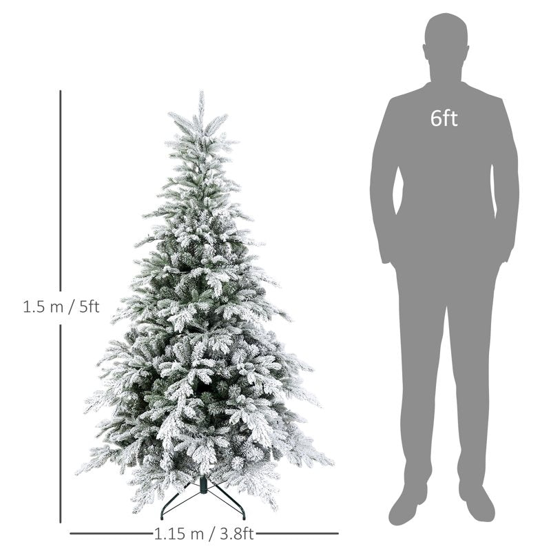 HOMCOM 5ft Bushy Snow-Flocked Artificial Christmas Tree, with LED Lights