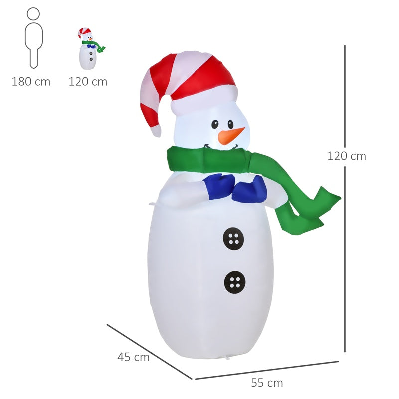 HOMCOM 4ft Inflatable Standing Christmas Decoration Large Waterproof Snowman with LED and Inflator