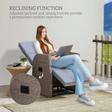 Outsunny 148 Reclining Rattan Garden Armchair, with Footrest - Brown/Grey