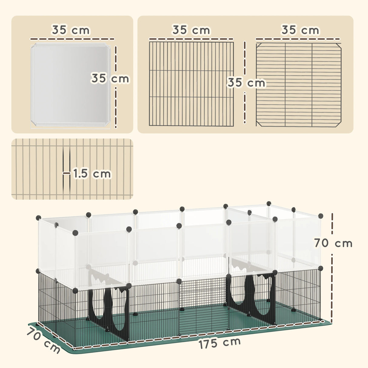 PawHut Pet Playpen with Waterproof Mat, DIY Small Animal Enclosure 34 Panels, Indoor/Outdoor Metal Pet Fence for Guinea Pigs