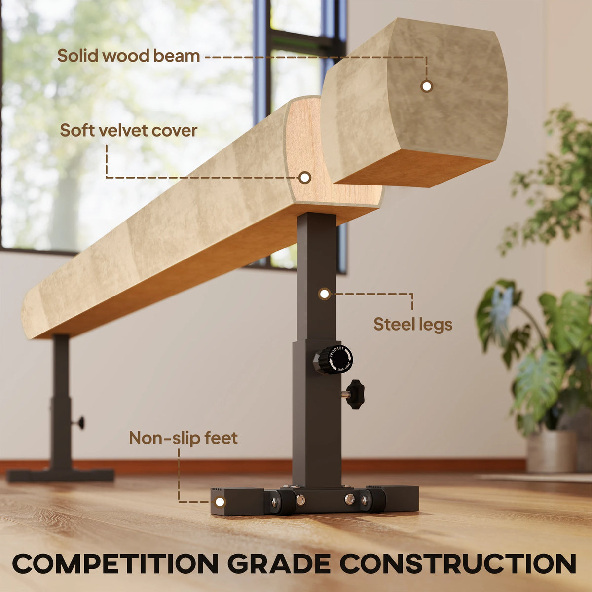 HOMCOM 7.5ft Adjustable Balance Beam, Gymnastics Beam with Wheels, Gymnastics Equipment for 6+ Years Old Training