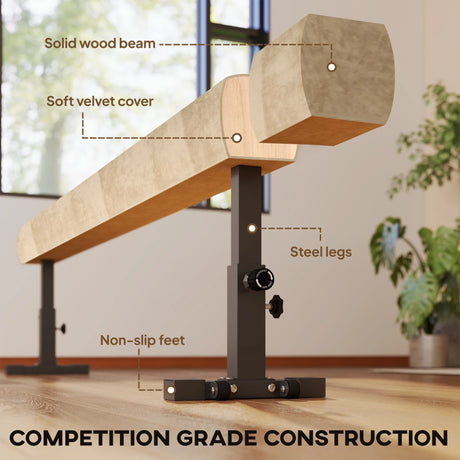 HOMCOM 7.5ft Adjustable Balance Beam, Gymnastics Beam with Wheels, Gymnastics Equipment for 6+ Years Old Training