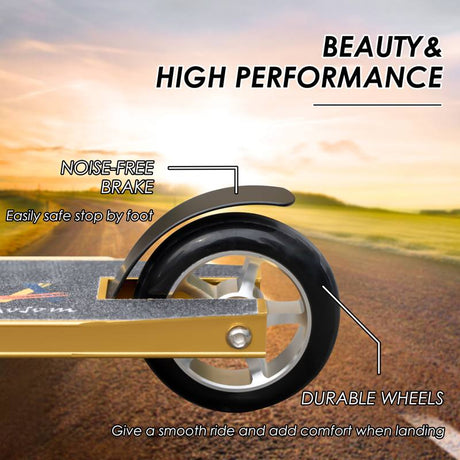 HOMCOM Stunt Scooter, 360° Entry Level Tricks Scooter w/ Lightweight Aluminium Deck and ABEC 7 Bearing, For Age 14+ Beginners, Gold Tone