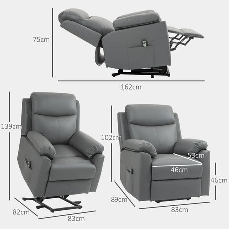 HOMCOM Faux Leather 70 Electric Riser Recliner Chair, Charcoal Grey