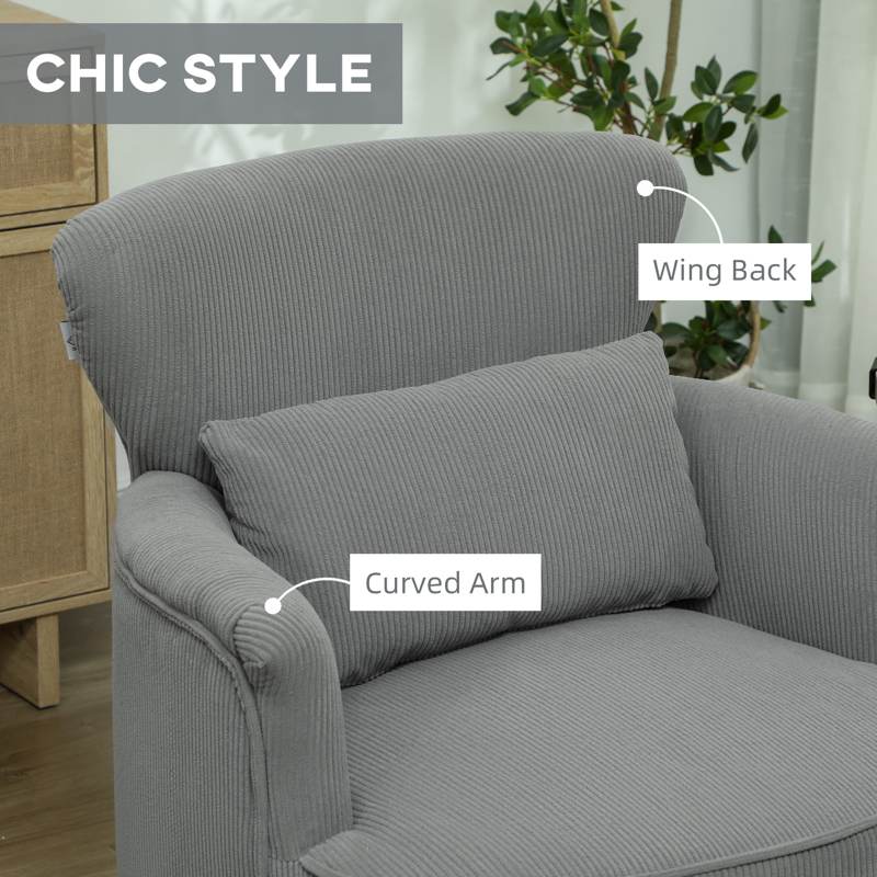 HOMCOM Corduroy Retro Accent Chair - Light Grey