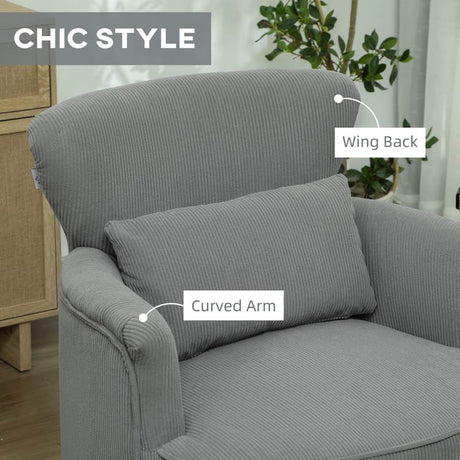 HOMCOM Corduroy Retro Accent Chair - Light Grey