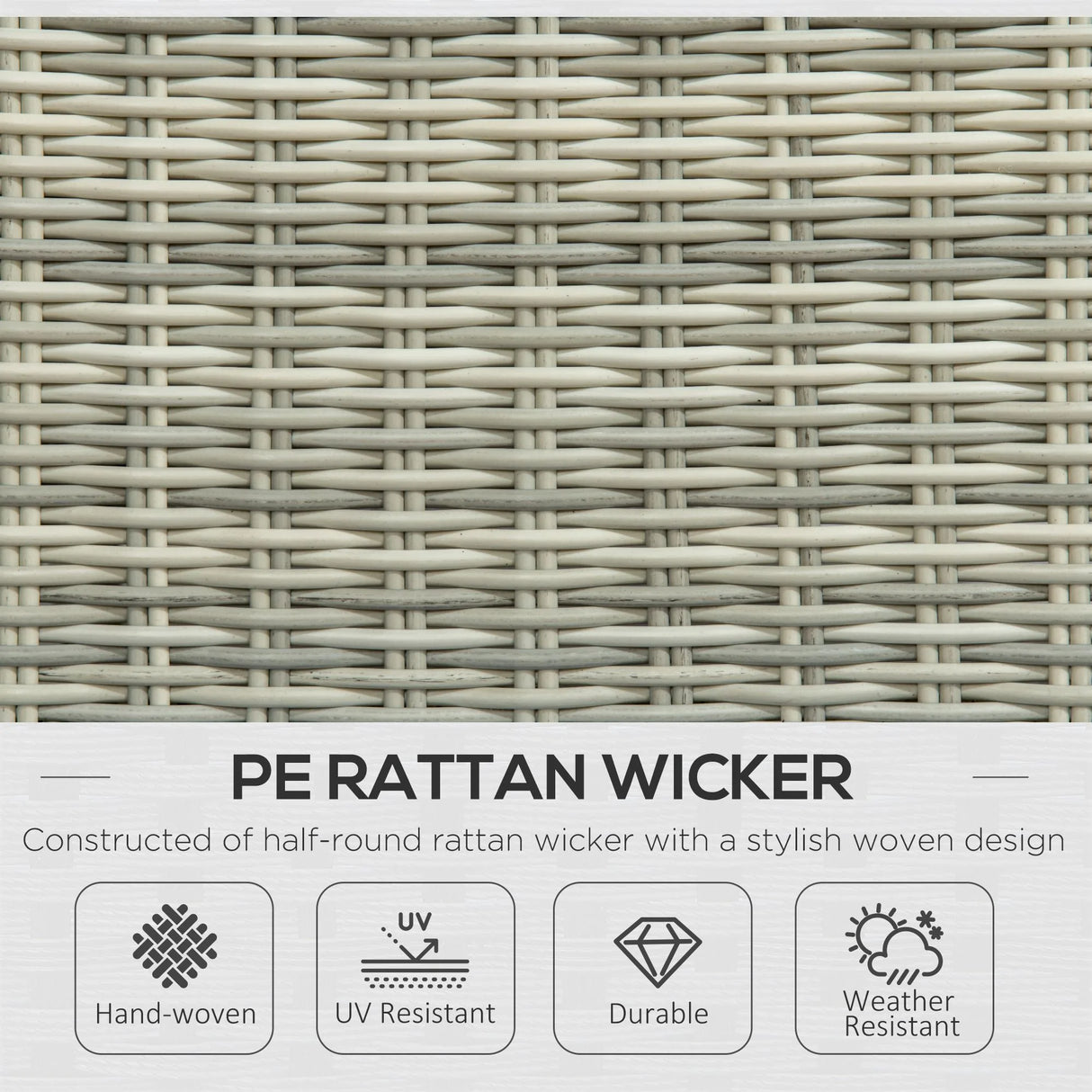 Outsunny 5 Pieces Rattan Bistro Set with Adjustable Back, Reclining Wicker Balcony Furniture with Cushions, Glass Top Coffee Table and Footstools, Outdoor Table and Chairs, Grey