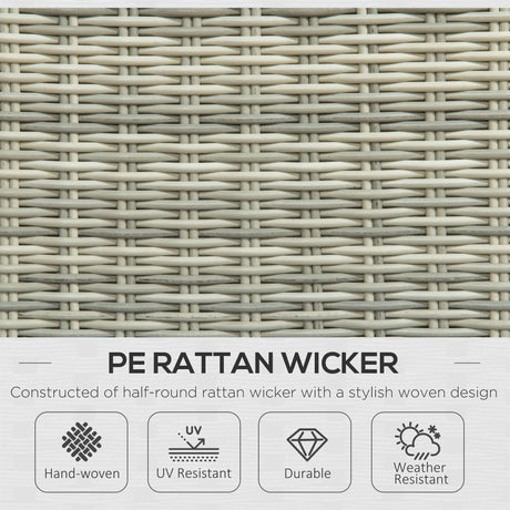 Outsunny 5 Pieces Rattan Bistro Set with Adjustable Back, Reclining Wicker Balcony Furniture with Cushions, Glass Top Coffee Table and Footstools, Outdoor Table and Chairs, Grey