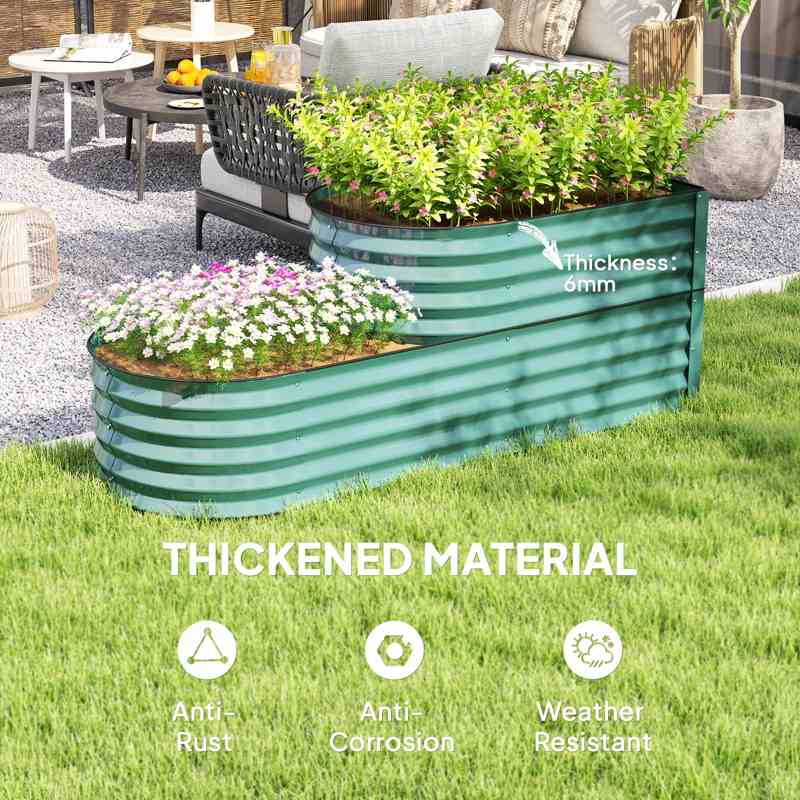 Outsunny Two-Tier Galvanised Steel Garden Planter - Dark Green