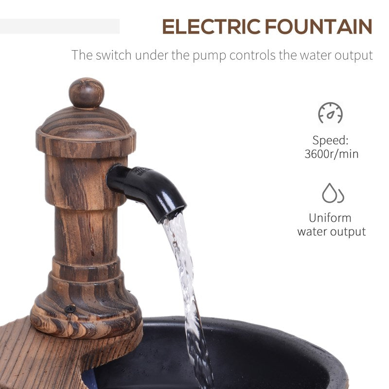 Outsunny Wood Barrel Patio Water Fountain Garden Decorative Ornament Water Feature with Electric Pump (Type A)