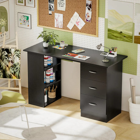 HOMCOM Computer Desk, Home Office Desk, Writing Table, PC Workstation with 3 Storage Shelves and 3 Drawers for Working, Study, 120 x 49 x 72 cm, Black