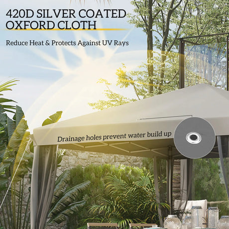Outsunny 3 x 3 m Pop Up Gazebo, 420D Garden Tent Canopy with Removable Mesh Sidewall Netting, Carry Bag for Garden Patio Outdoor, Light Grey