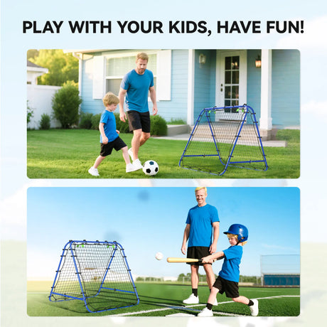 HOMCOM Double Sided Football Rebounder Net, Football Rebound Goal with Five Adjustable Angles, Blue