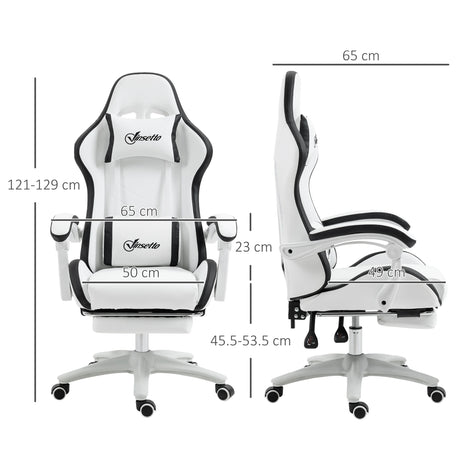 Vinsetto Computer Gaming Chair, PU Leather Office Desk Chair with Footrest, Swivel Wheels, 135 Reclining Back, Lumbar Support, Headrest for Home, White and Black