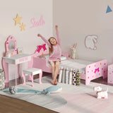 ZONEKIZ 3PCs Kids Bedroom Furniture Set with Bed, Dressing Table and Stool, Princess Themed, for 3-6 Years Old, Pink
