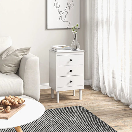 HOMCOM Set of Two Three-Drawer Bedside Tables - White