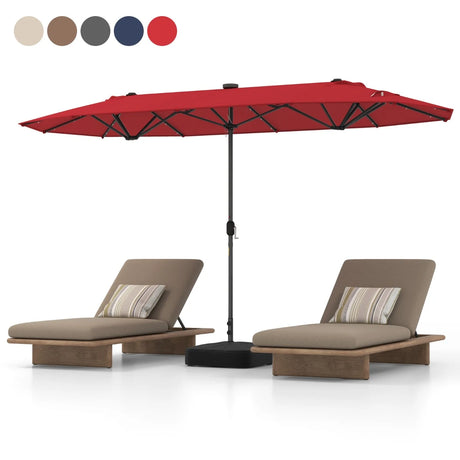 13FT Double-sided Patio Umbrella with Solar Lights for Garden Pool Backyard-Red